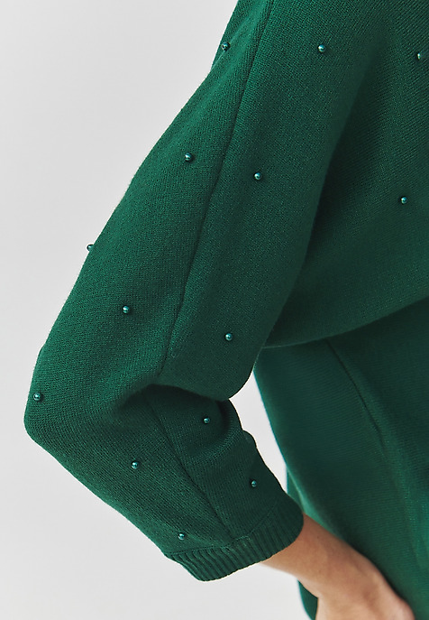 DÁMSKÝ SVETR S OZDOBNÝMI KULIČKAMI — PERLO ZELENÁ 2