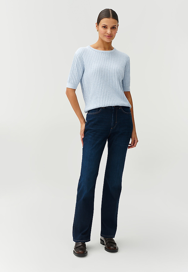 PANTALONI DE DAMĂ STILAȚI, DIN DENIM, EVAZAȚI - RIFO PANTALONI DE DAMĂ STILAȚI, DIN DENIM, EVAZAȚI - RIFO BLEUMARIN 1