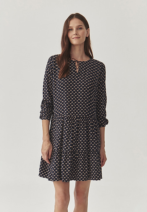LADIES’ PATTERNED DRESS WITH LONG SLEEVES AND A DECORATIVE RUFFLE - CYNTHIA MULTICOLOR 2