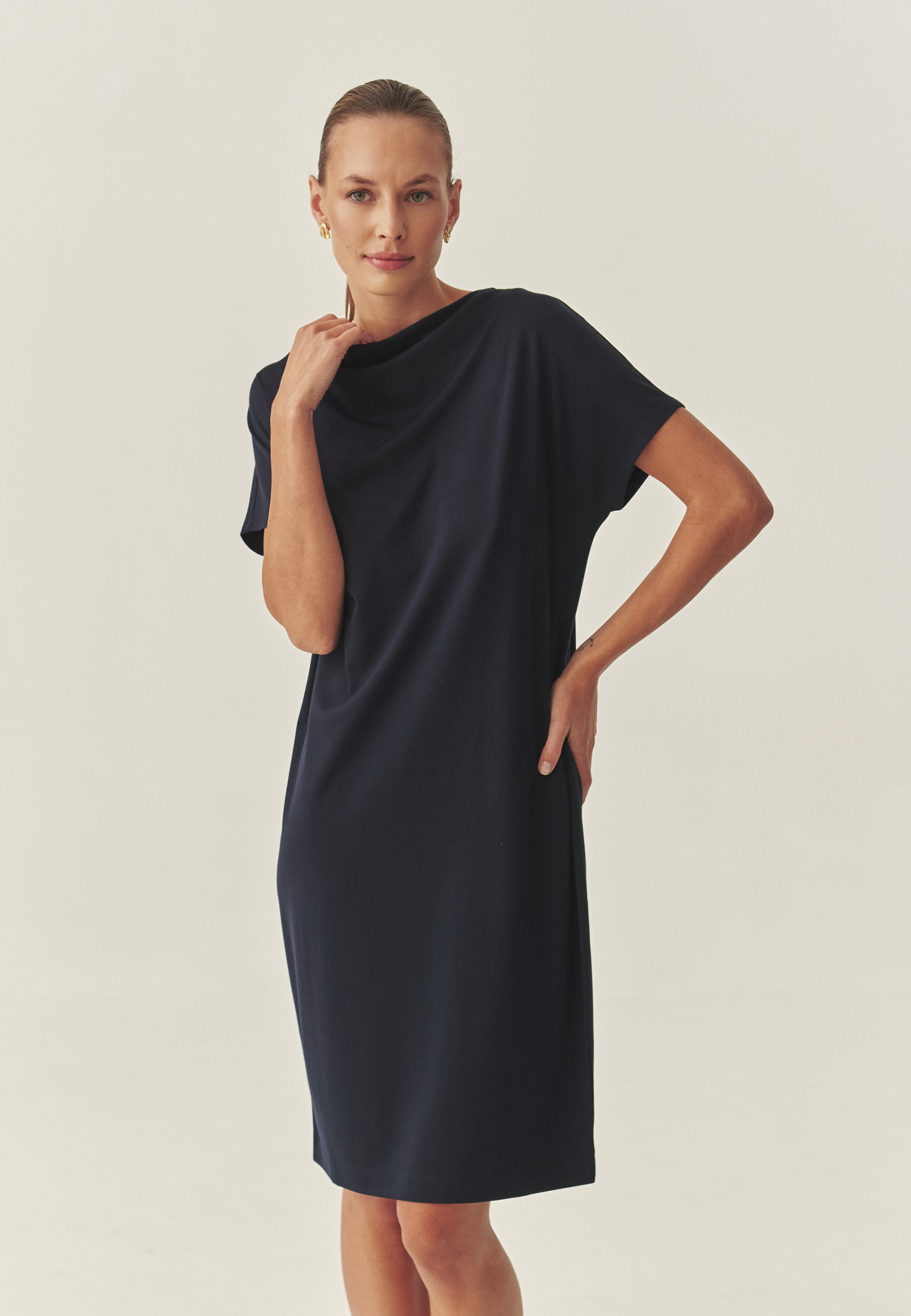 ROCHIE DIN TRICOT, CU DECOLTEU TIP „CASCADĂ” - ZORIMAX BLEUMARIN 2