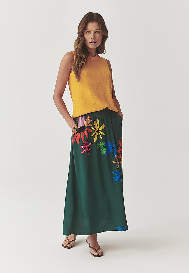LADIES’ LONG FLORAL SKIRT - SAND 1 LADIES’ LONG FLORAL SKIRT - SAND 1 ZIELONY 1