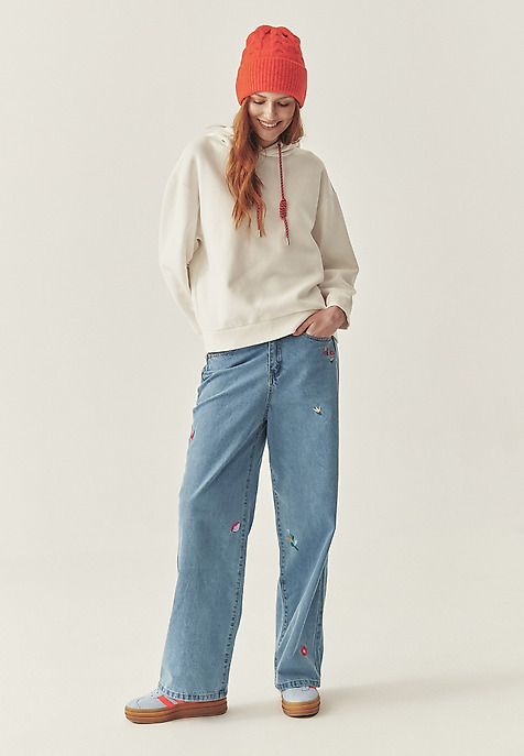 DENIMOWE SPODNIE WIDE LEG Z HAFTEM - LAKSIMO DENIMOWE SPODNIE WIDE LEG Z HAFTEM - LAKSIMO