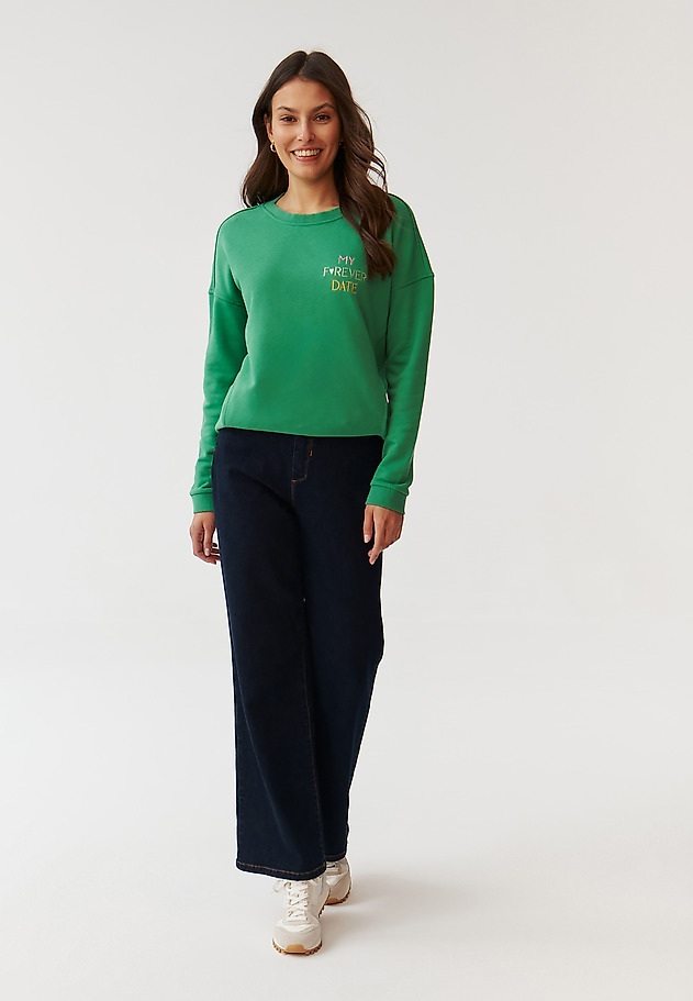 LADIES’ SWEATSHIRT WITH TEXT INSCRIPTION EMBROIDERY - GINGER LADIES’ SWEATSHIRT WITH TEXT INSCRIPTION EMBROIDERY - GINGER ZIELONY 2
