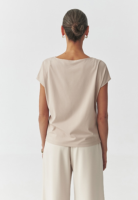 KNITTED BLOUSE WITH RUFFLED NECKLINE — MELISA BEIGE 2