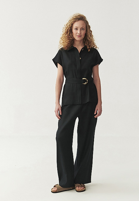 LINEN-VISCOSE WIDE LEG TROUSERS - NERJA BLACK 2