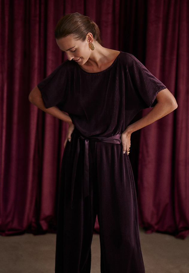 BURGUNDY WIDE-LEG JUMPSUIT - MILOUTI BURGUNDY WIDE-LEG JUMPSUIT - MILOUTI RED 1