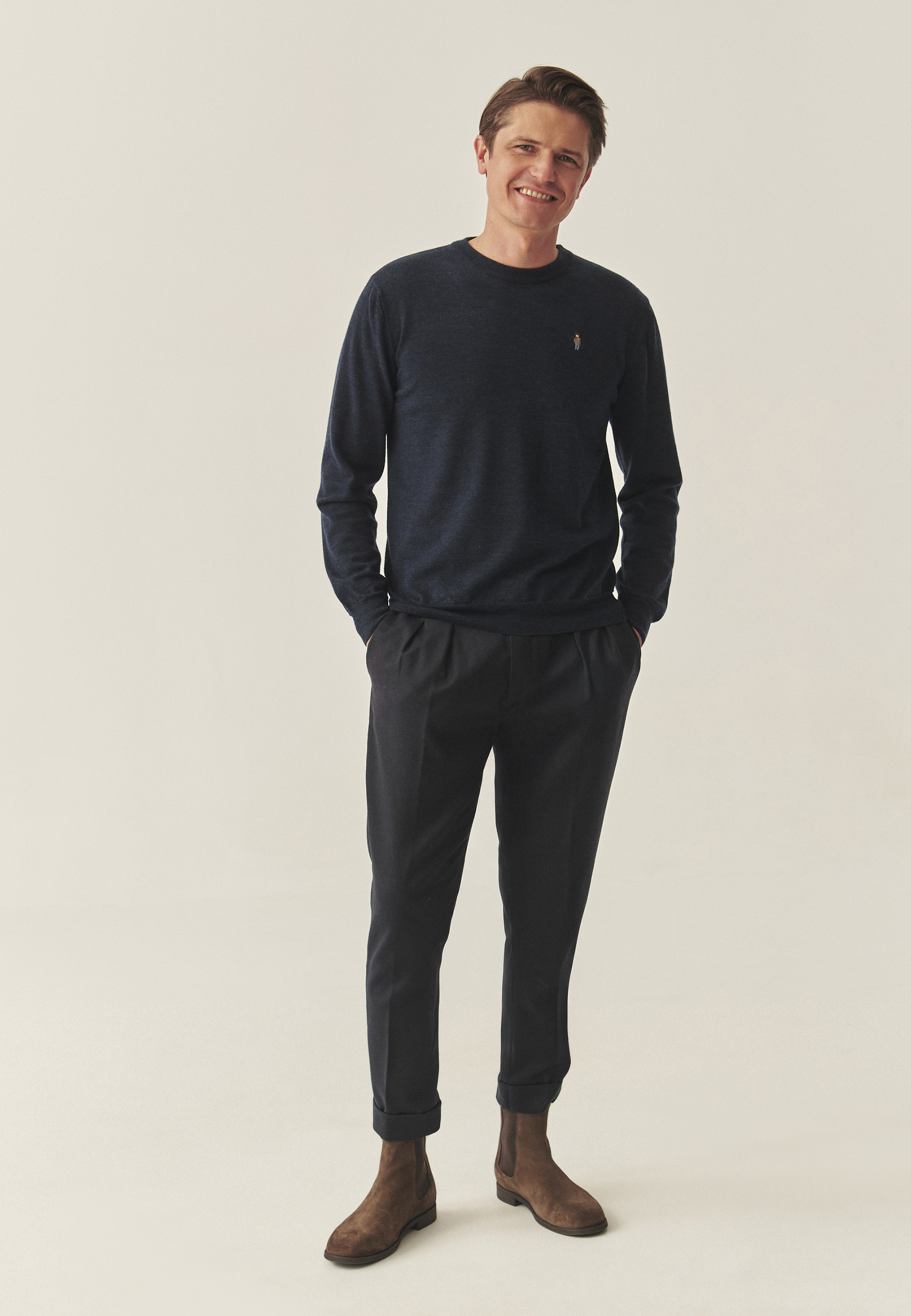 KLASYCZNY SWETER Z WEŁNY MERINO - JACK GRANATOWY 2