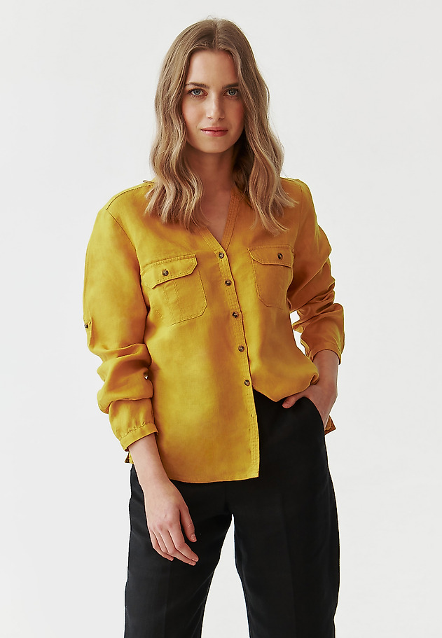 LADIES’ LINEN SHIRT WITH ROLLED-UP SLEEVES - JUSTYNA LADIES’ LINEN SHIRT WITH ROLLED-UP SLEEVES - JUSTYNA ŻÓŁTY 1