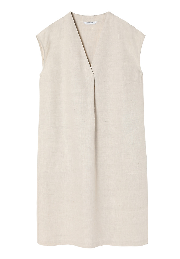 LADIES’ LINEN DRESS WITH A DECORATIVE FLAP - AWITALIA 1 LADIES’ LINEN DRESS WITH A DECORATIVE FLAP - AWITALIA 1 BEŻOWY 6