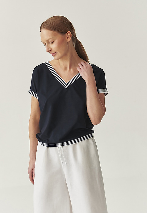 KNITTED BLOUSE WITH COTTON AND MODAL - KAJSALA NAVY BLUE 2