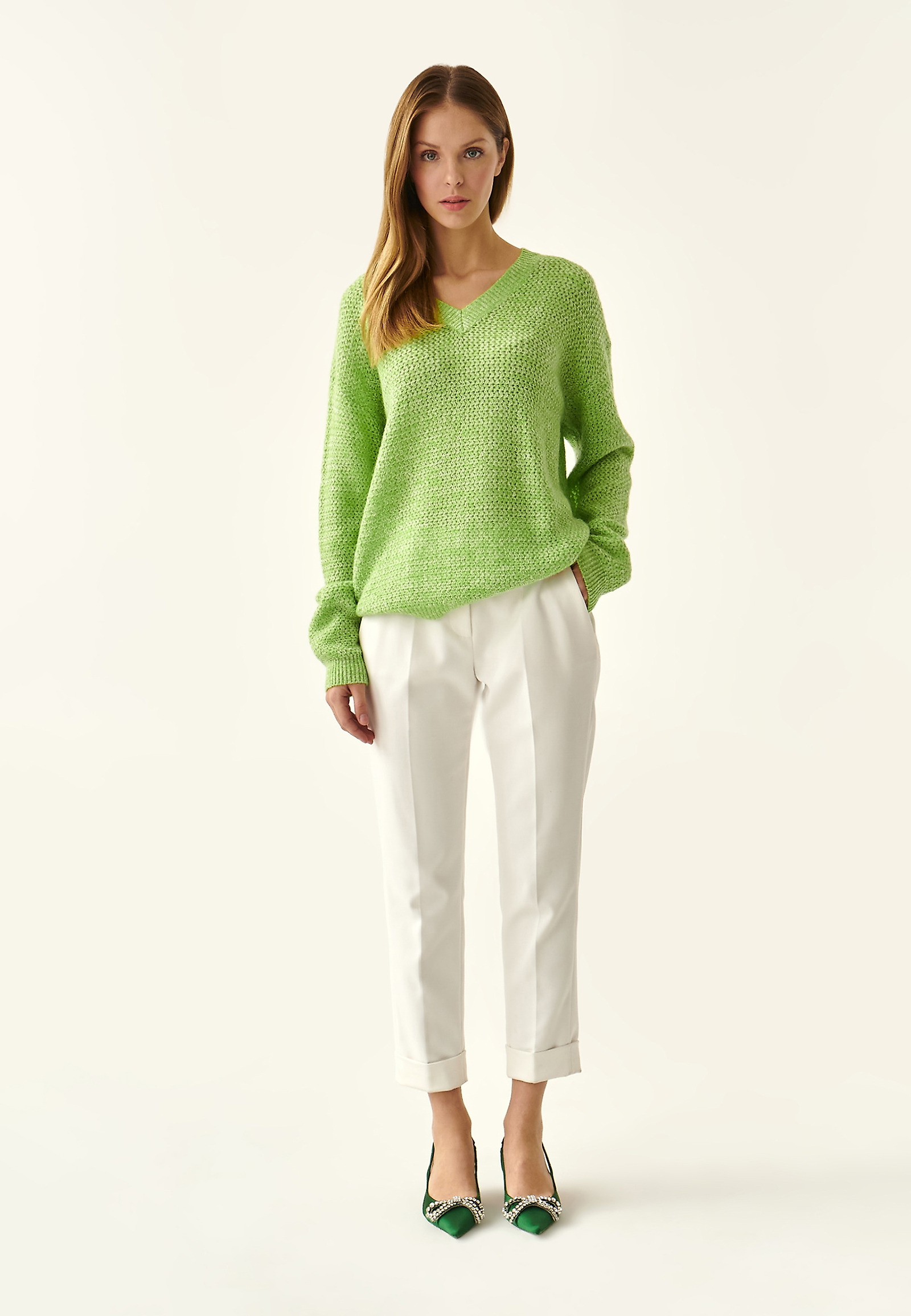 STRUKTURALNY SWETER DAMSKI LASO STRUKTURALNY SWETER DAMSKI LASO ZIELONY 86355