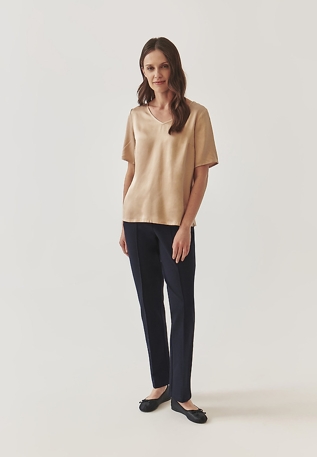 LADIES’ SATIN BLOUSE WITH SHORT SLEEVES - MEKONGA LADIES’ SATIN BLOUSE WITH SHORT SLEEVES - MEKONGA BEŻOWY 2