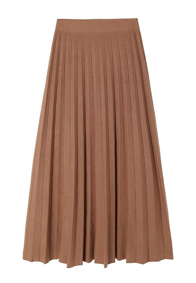 PLEATED MIDI SKIRT IN CHUNKY KNIT FABRIC — WOTO PLEATED MIDI SKIRT IN CHUNKY KNIT FABRIC — WOTO BEŻOWY 5