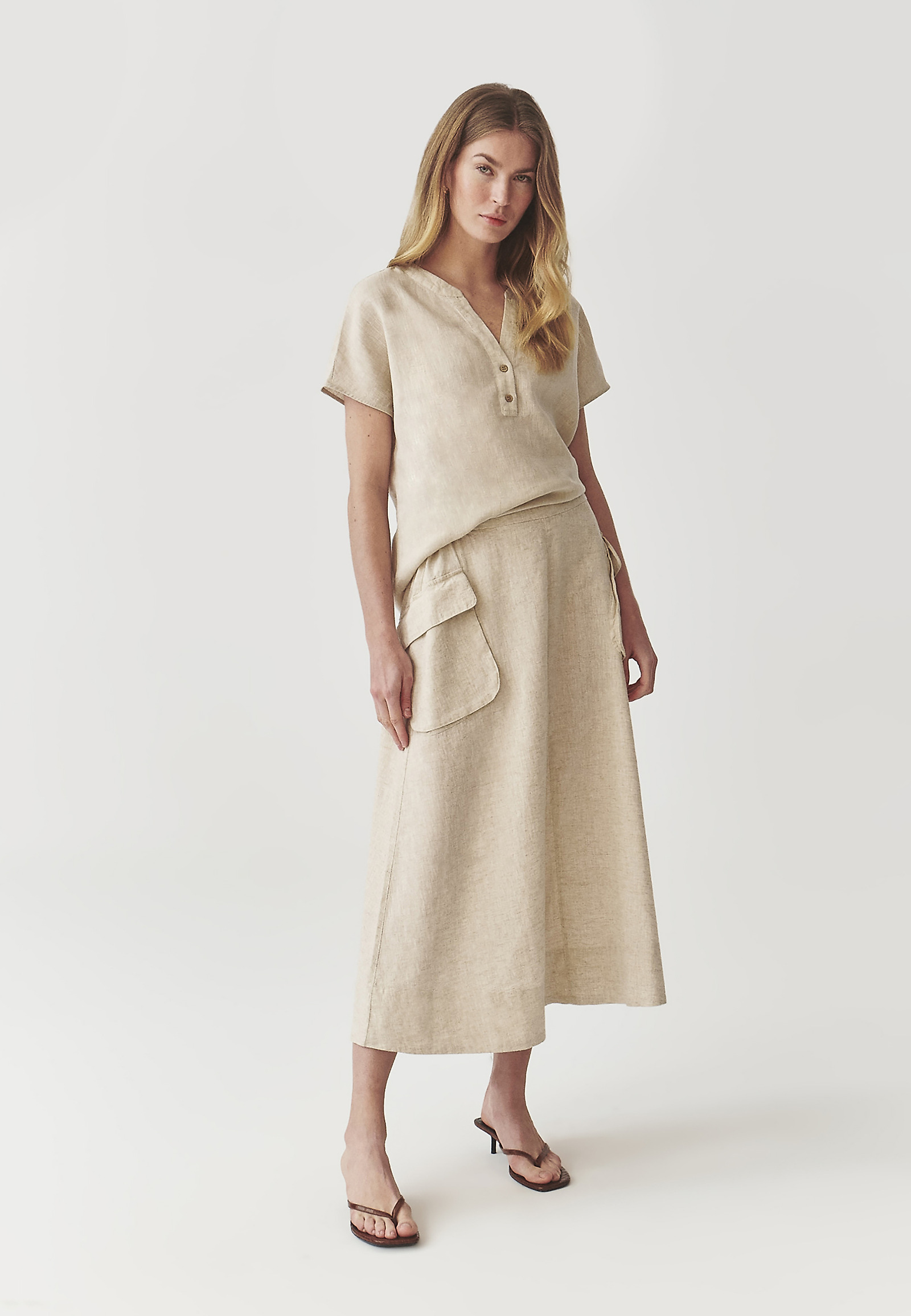 LANENA BLUZA S KOKOSOVIMI GUMBI - MARELLI LANENA BLUZA S KOKOSOVIMI GUMBI - MARELLI BEŽ 98240