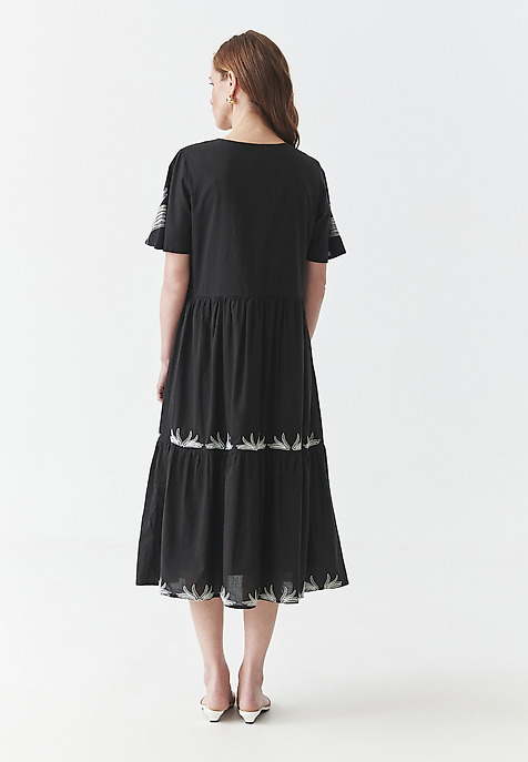 COTTON DRESS WITH EMBROIDERY - AYO BLACK 2