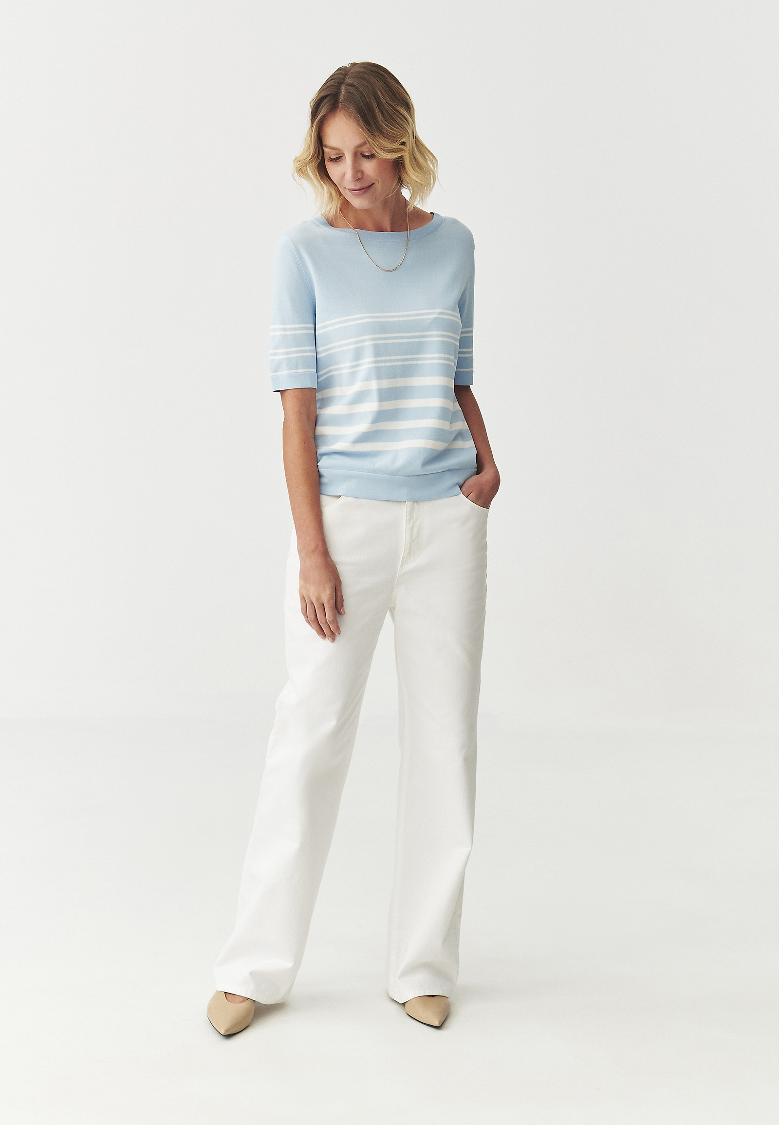 STRIPED BLOUSE — EZRA STRIPED BLOUSE — EZRA BLUE 107729