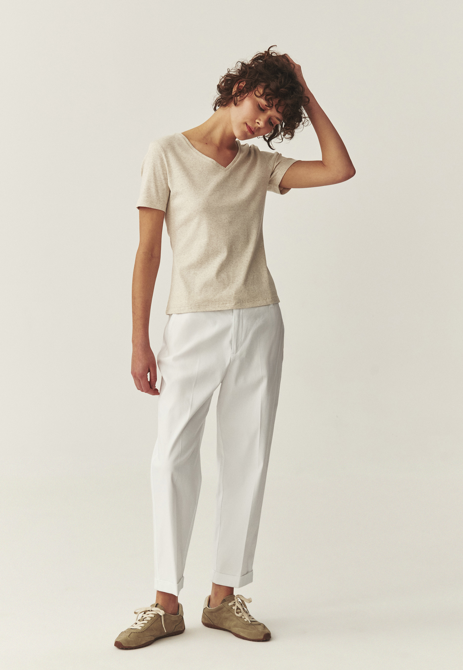 PANTALONI CHINO CU DUNGĂ ȘI MANȘETĂ - SEREMI  ALB 2