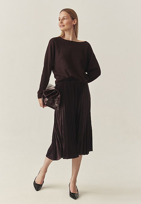 PLISOWANA SPÓDNICA MIDI Z WELURU - LAMARA 1 CZERWONY 2