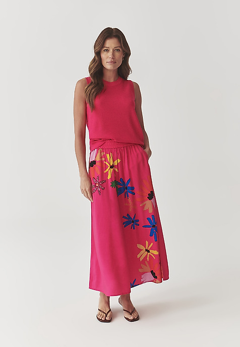 LADIES’ LONG FLORAL SKIRT - SAND 1 PINK 2
