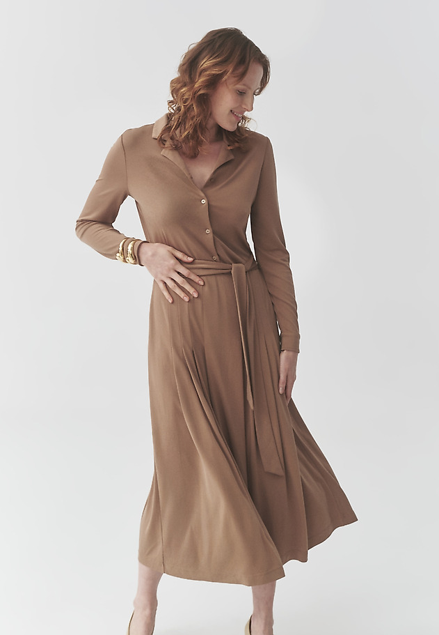 CARAMEL MIDI DRESS WITH BELT - SANDY color BEIGE CARAMEL MIDI DRESS WITH BELT - SANDY color BEIGE