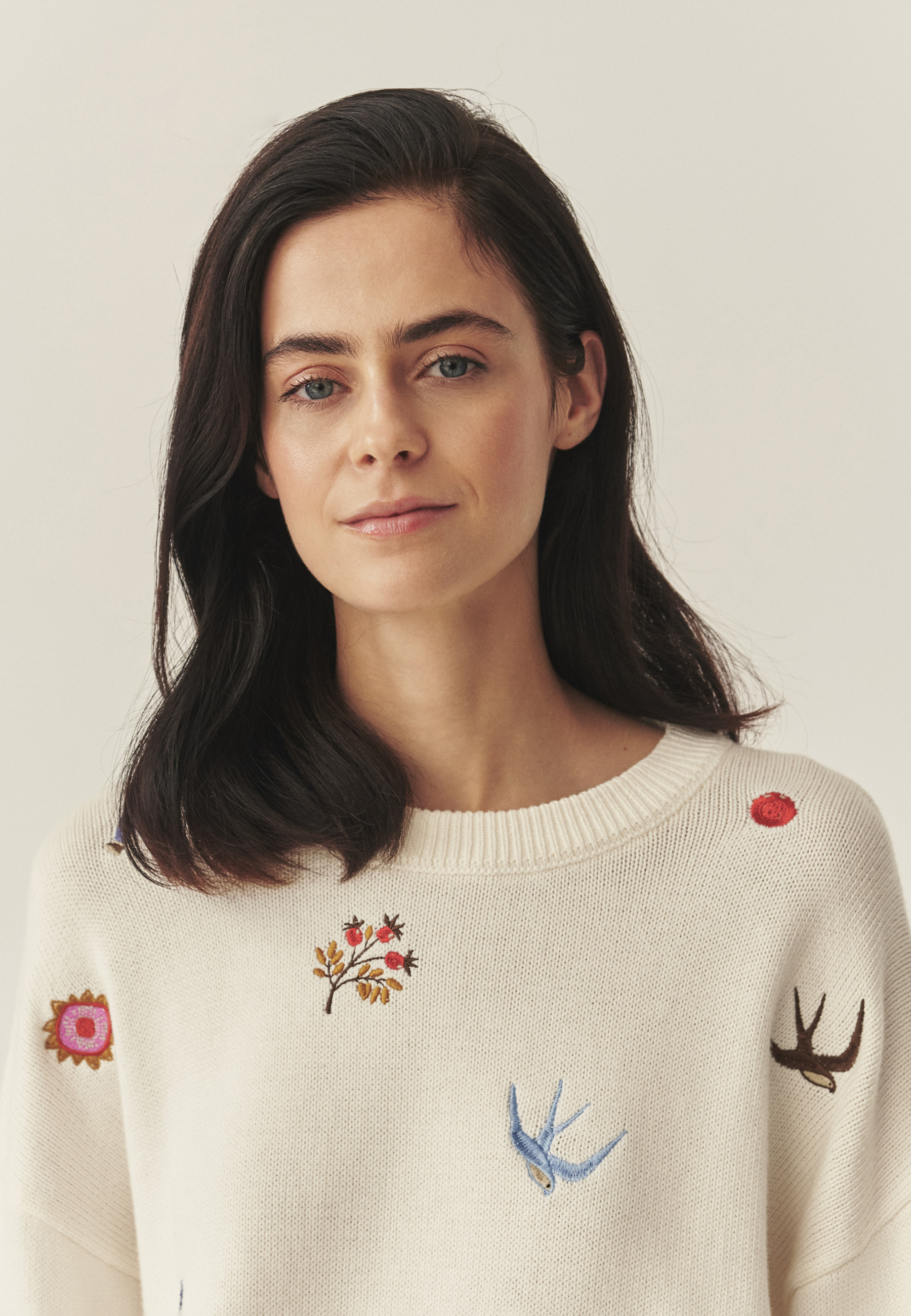 HAFTOWANY SWETER Z BAWEŁNĄ - CHER BEŻOWY 2