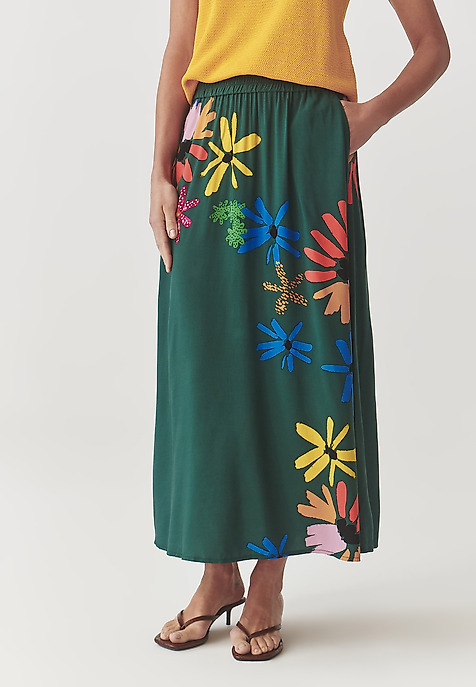 LADIES’ LONG FLORAL SKIRT - SAND 1 GREEN 2