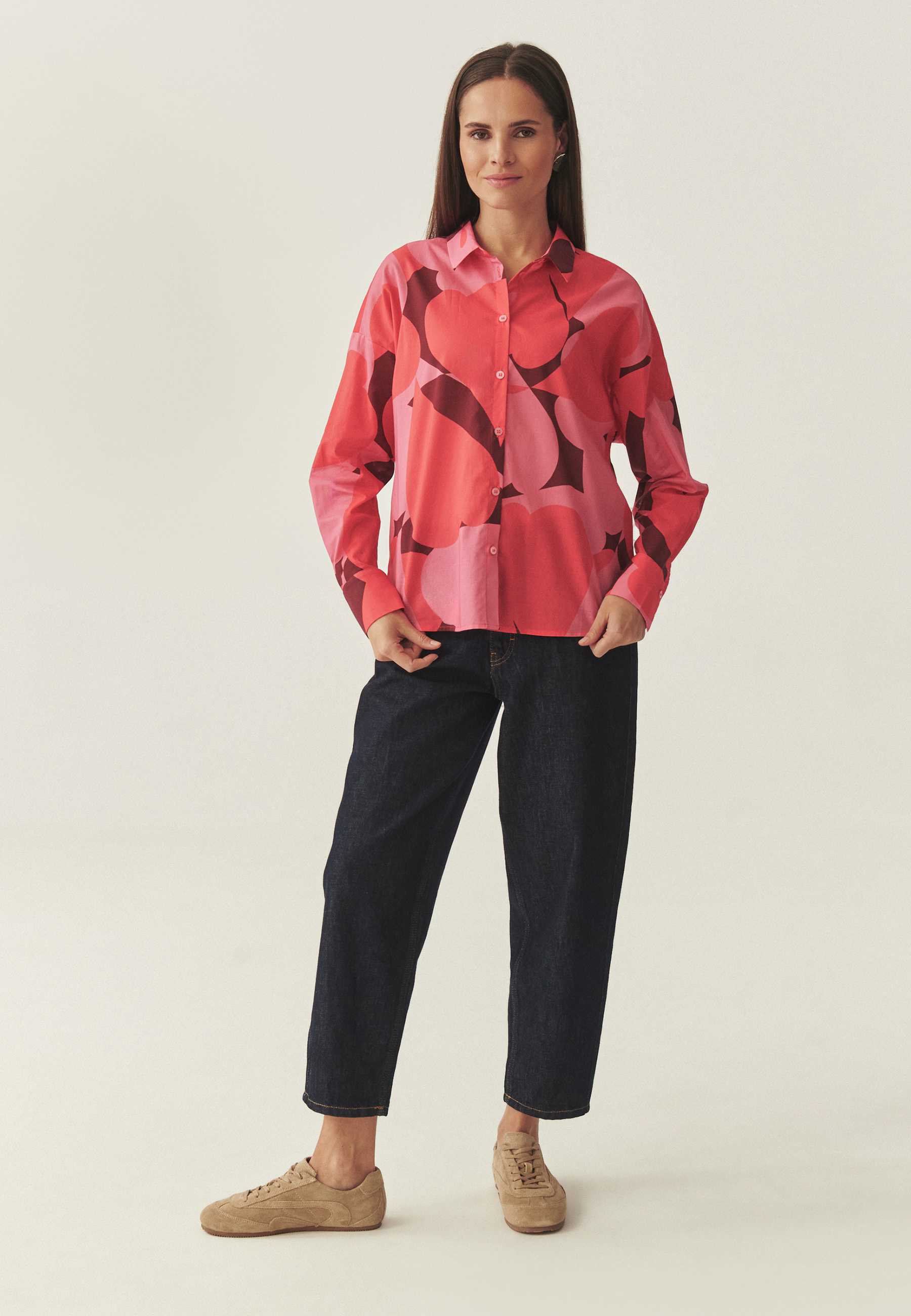 BAWEŁNIANA KOSZULA Z AUTORSKIM WZOREM - LERIA CZERWONY 2