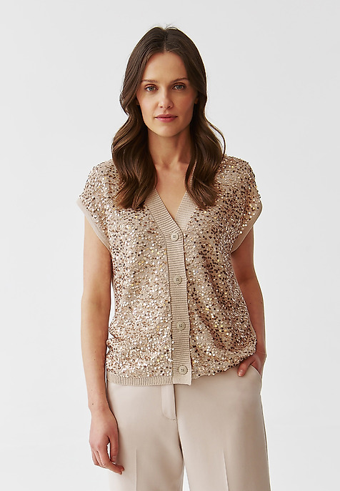 ROZPINANA DZIANINOWA BLUZKA DAMSKA Z CEKINAMI - MONTANA ROZPINANA DZIANINOWA BLUZKA DAMSKA Z CEKINAMI - MONTANA