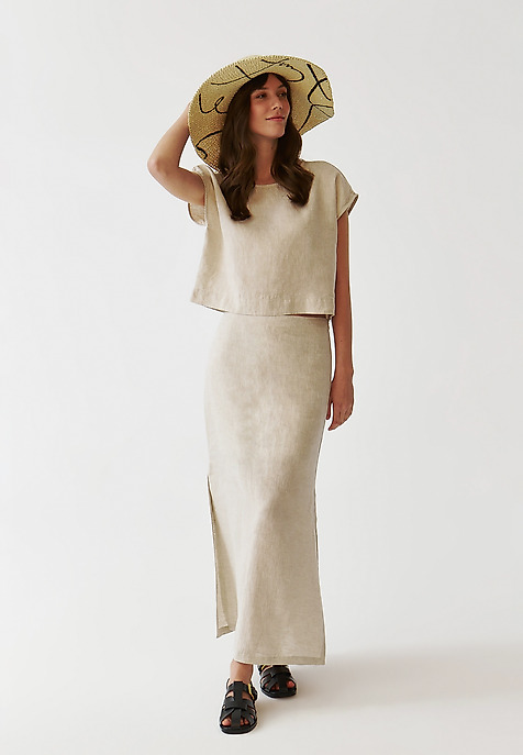 LADIES’ BREATHABLE MIDI SKIRT WITH SLITS ON THE SIDES - SENO BEIGE 2