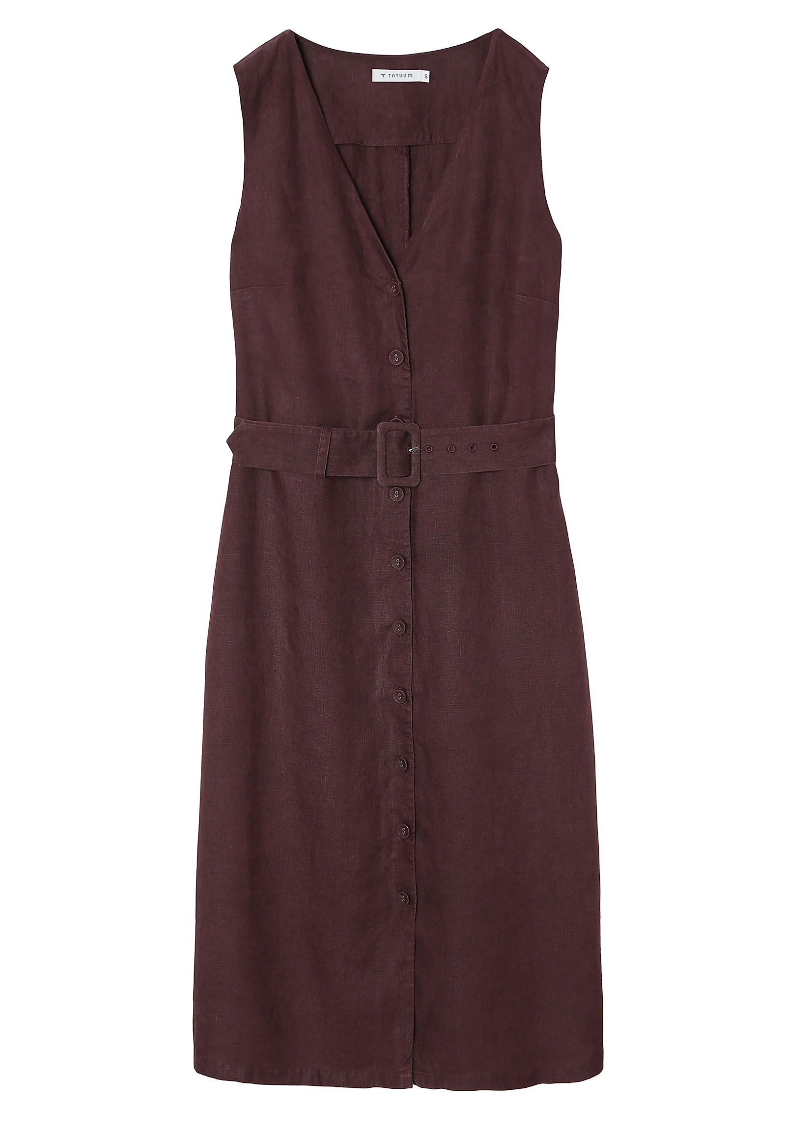 LADIES’ LINEN MIDI DRESS WITH DECORATIVE BELT AROUND THE WAIST - CLAIRE LADIES’ LINEN MIDI DRESS WITH DECORATIVE BELT AROUND THE WAIST - CLAIRE PURPLE 97371