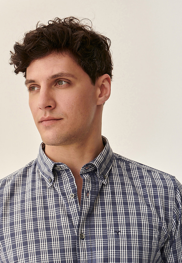MEN'S CHECKERED COTTON LONG SLEEVE SHIRT - CHARLES 8 CLASSIC MEN'S CHECKERED COTTON LONG SLEEVE SHIRT - CHARLES 8 CLASSIC NAVY BLUE 1