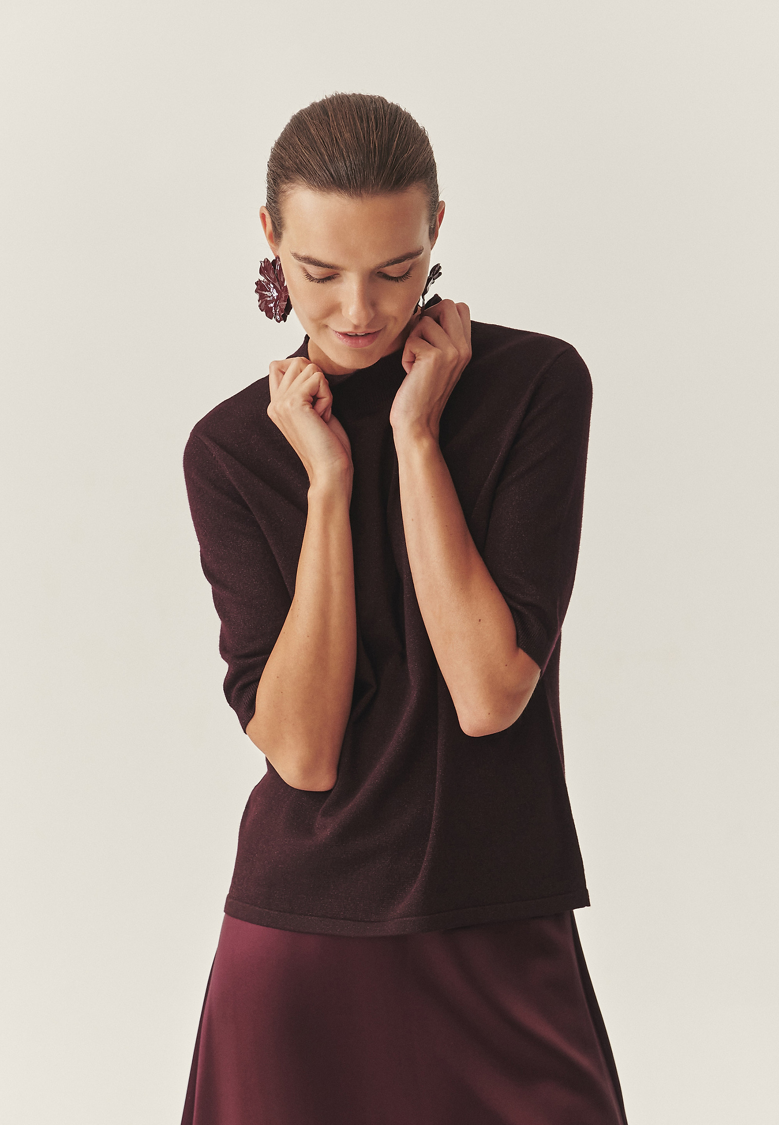 CLASSIC JUMPER WITH METALLIC FIBRE - LULU CLASSIC JUMPER WITH METALLIC FIBRE - LULU RED 119072