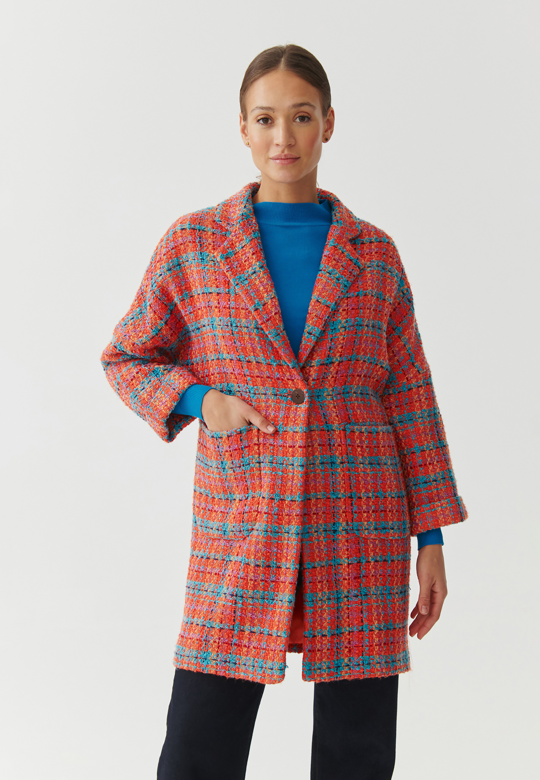 DÁMSKÝ PLÁTĚNÝ KABÁT S BAREVNÝM KOSTKOVANÝM VZOREM MILANTI VÍCEBAREVNÝ 2