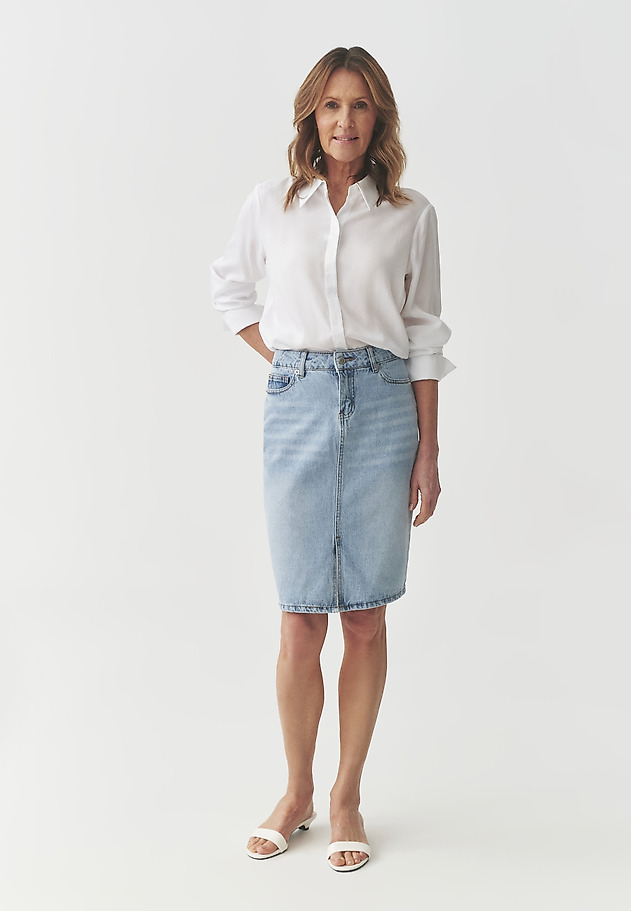 DENIM SKIRT WITH PLEATS — EWI DENIM SKIRT WITH PLEATS — EWI NIEBIESKI 1