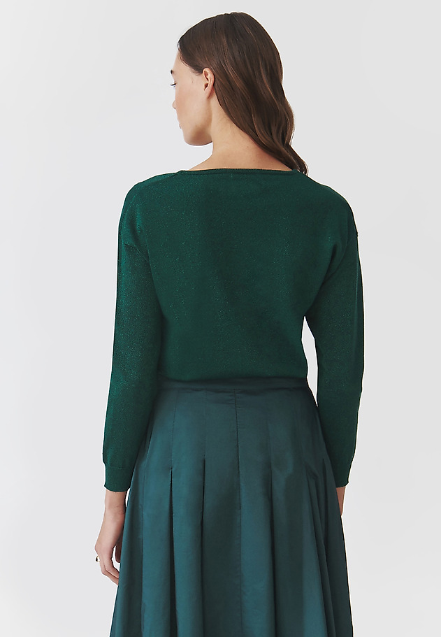 CLASSIC LADIES' JUMPER WITH V-NECK AND SHINY YARN — FLARE CLASSIC LADIES' JUMPER WITH V-NECK AND SHINY YARN — FLARE ZIELONY 3