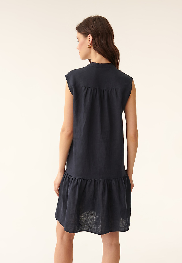 LINEN DRESS WITH FRILL SENCO 1 LINEN DRESS WITH FRILL SENCO 1 NAVY BLUE 3