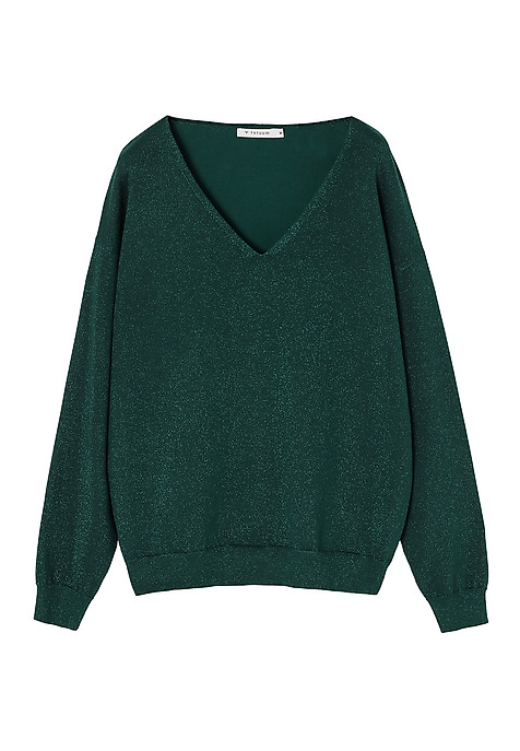 CLASSIC LADIES' JUMPER WITH V-NECK AND SHINY YARN — FLARE GREEN 2