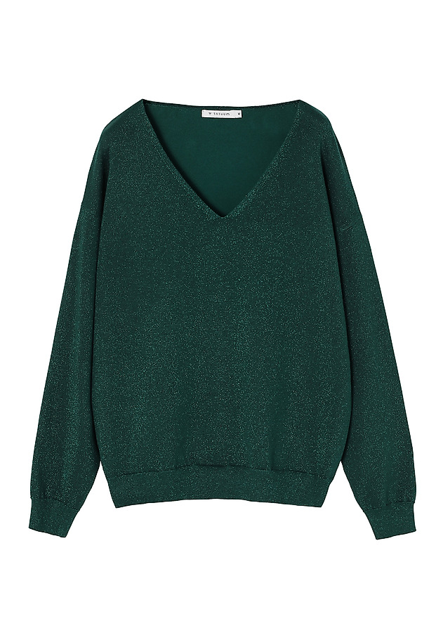 CLASSIC LADIES' JUMPER WITH V-NECK AND SHINY YARN — FLARE CLASSIC LADIES' JUMPER WITH V-NECK AND SHINY YARN — FLARE ZIELONY 6