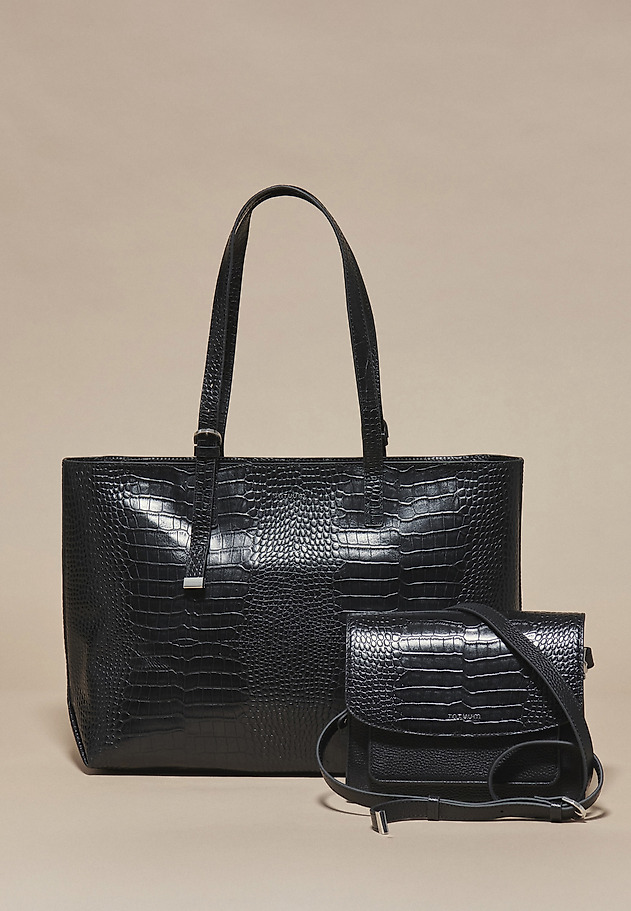 LEATHER SHOPPER BAG WITH MAKE-UP CASE - MAHOGANY LEATHER SHOPPER BAG WITH MAKE-UP CASE - MAHOGANY BLACK 1