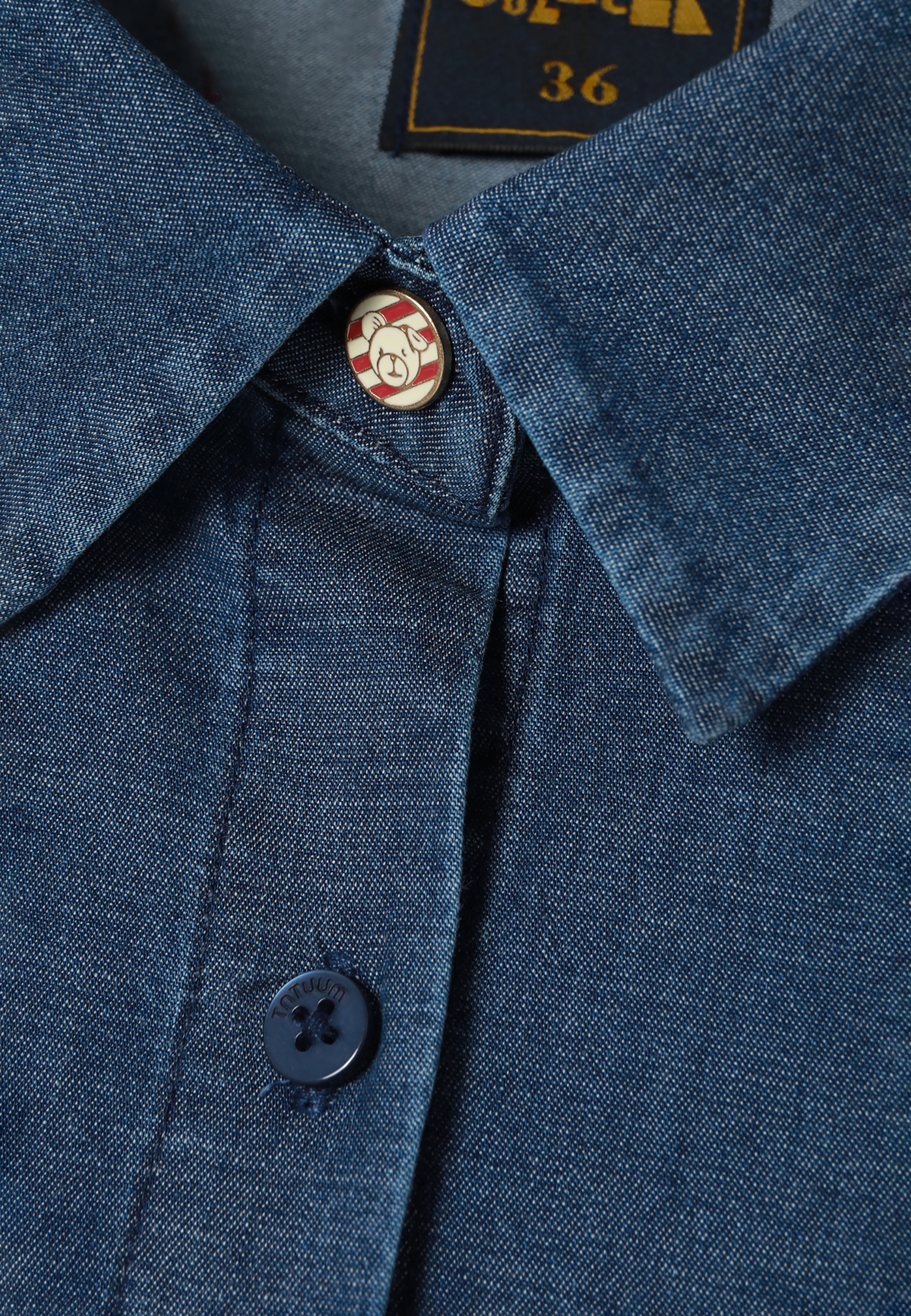 CĂMAȘĂ DE DAMĂ, DIN DENIM, CU PETICE CU MOTIVUL URSULEȚULUI DE PLUȘ - MISIA 1 ALBASTRU 2