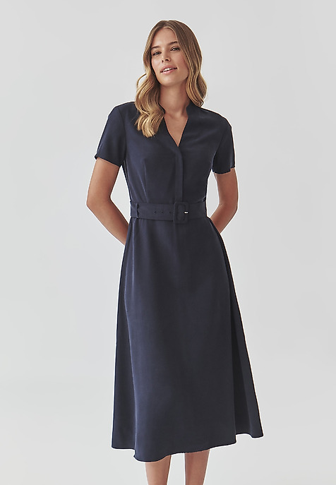 ROCHIE MIDI, CU MÂNECĂ SCURTĂ ȘI CENTURĂ CU CATARAMĂ - KORMI BLEUMARIN 2