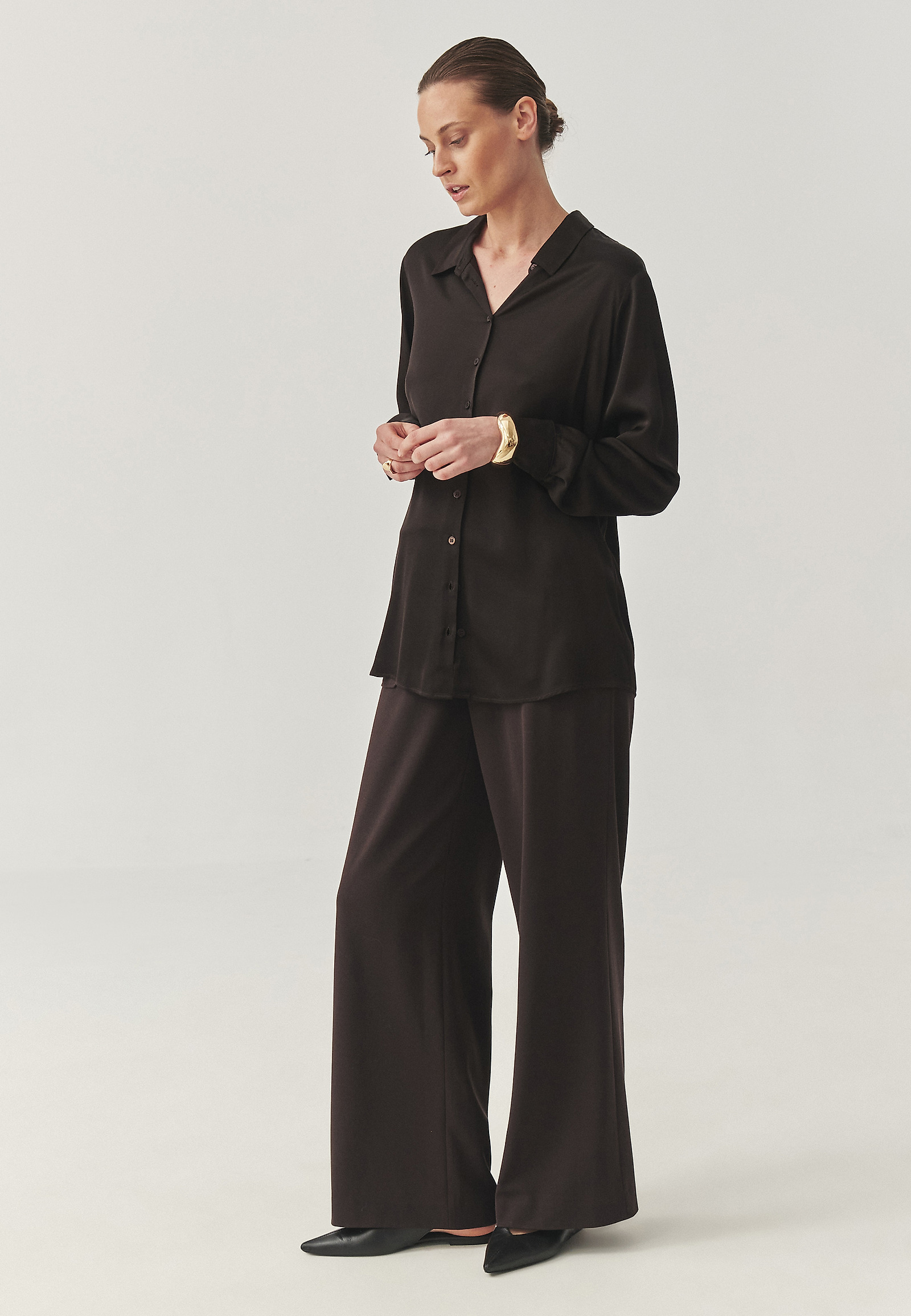 SATIN VISCOSE SHIRT - NIKA 1 SATIN VISCOSE SHIRT - NIKA 1 BROWN 115227