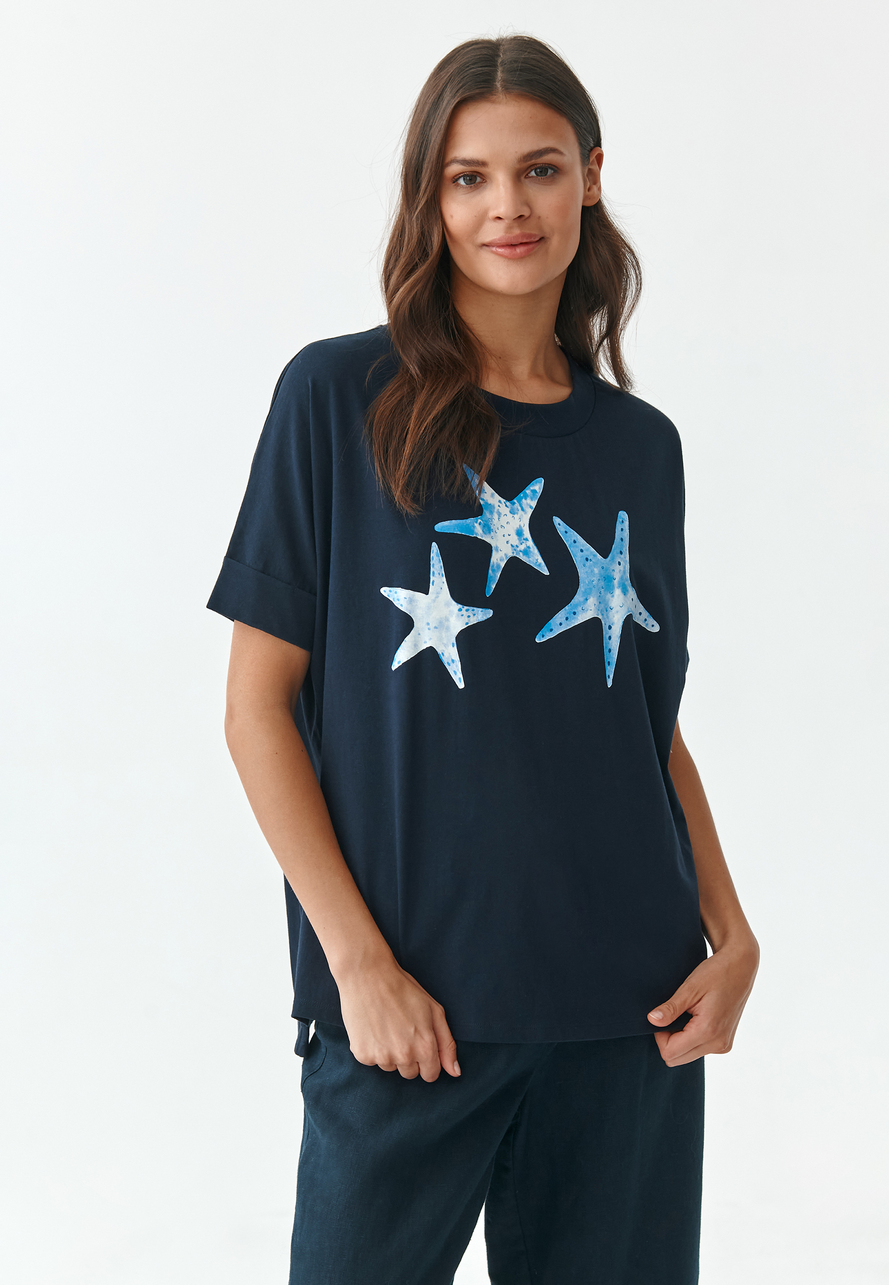 BAWEŁNIANY T-SHIRT DAMSKI LIKE 9 GRANATOWY 2