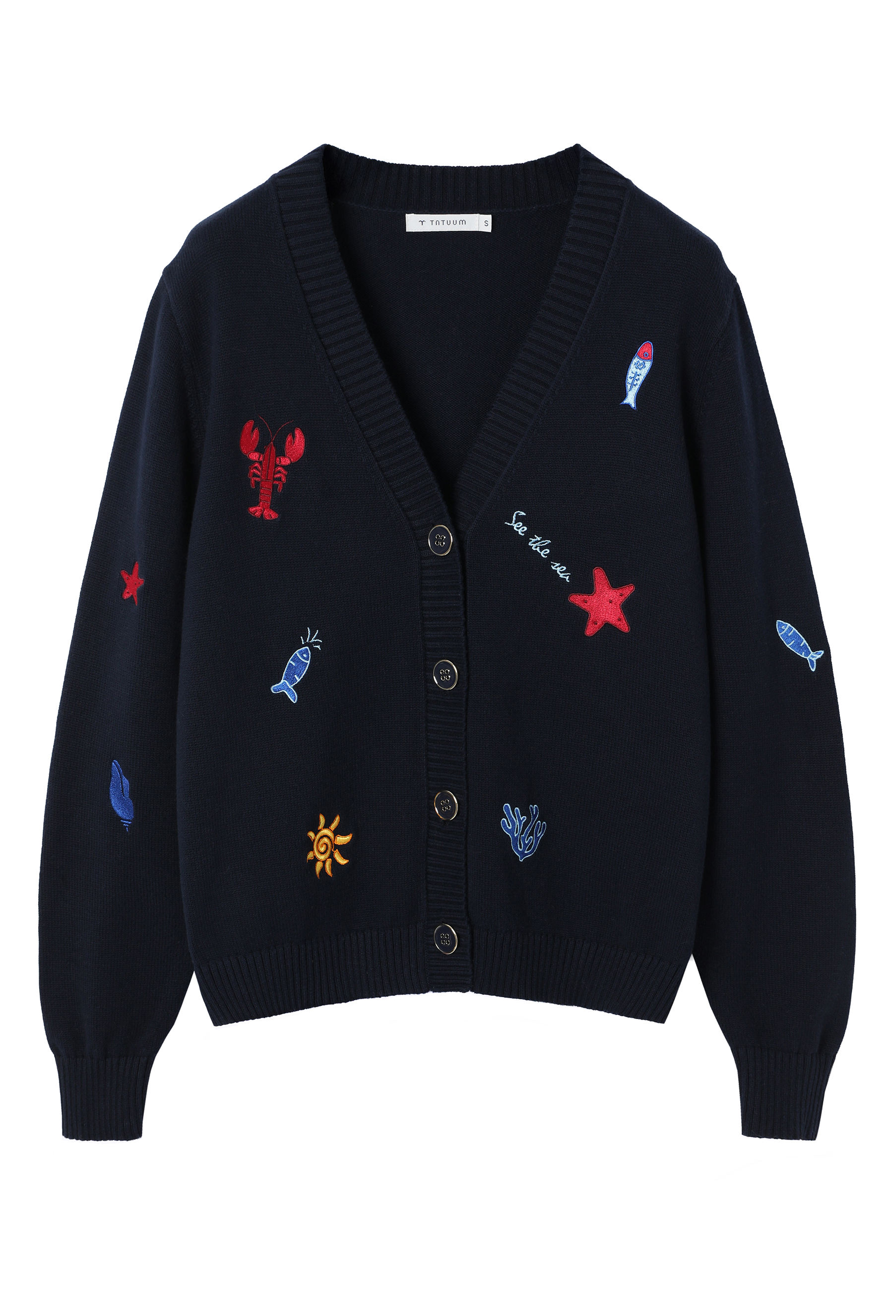 HAFTOWANY KARDIGAN Z BAWEŁNY - TEDA GRANATOWY 2