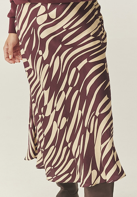 PATTERNED VISCOSE SATIN SKIRT - SATINI 5 RED 2