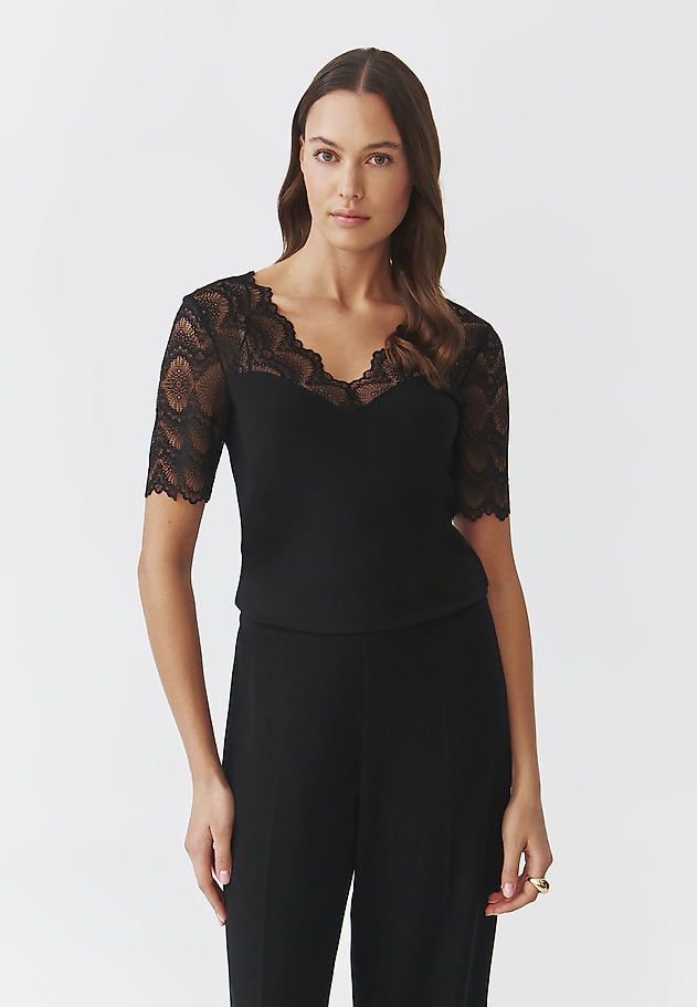 LADIES' KNITTED BLOUSE WITH LACE-UP NECKLINE — LACEY LADIES' KNITTED BLOUSE WITH LACE-UP NECKLINE — LACEY CZARNY 1