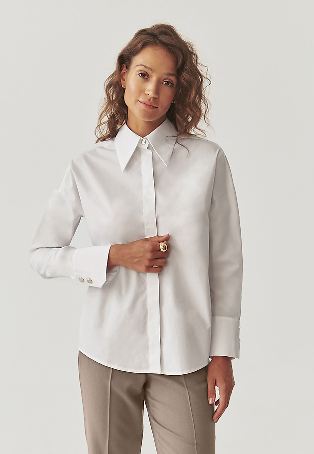LADIES’ COTTON SHIRT WITH DECORATIVE BUTTONS - ANTARES LADIES’ COTTON SHIRT WITH DECORATIVE BUTTONS - ANTARES BIAŁY 2