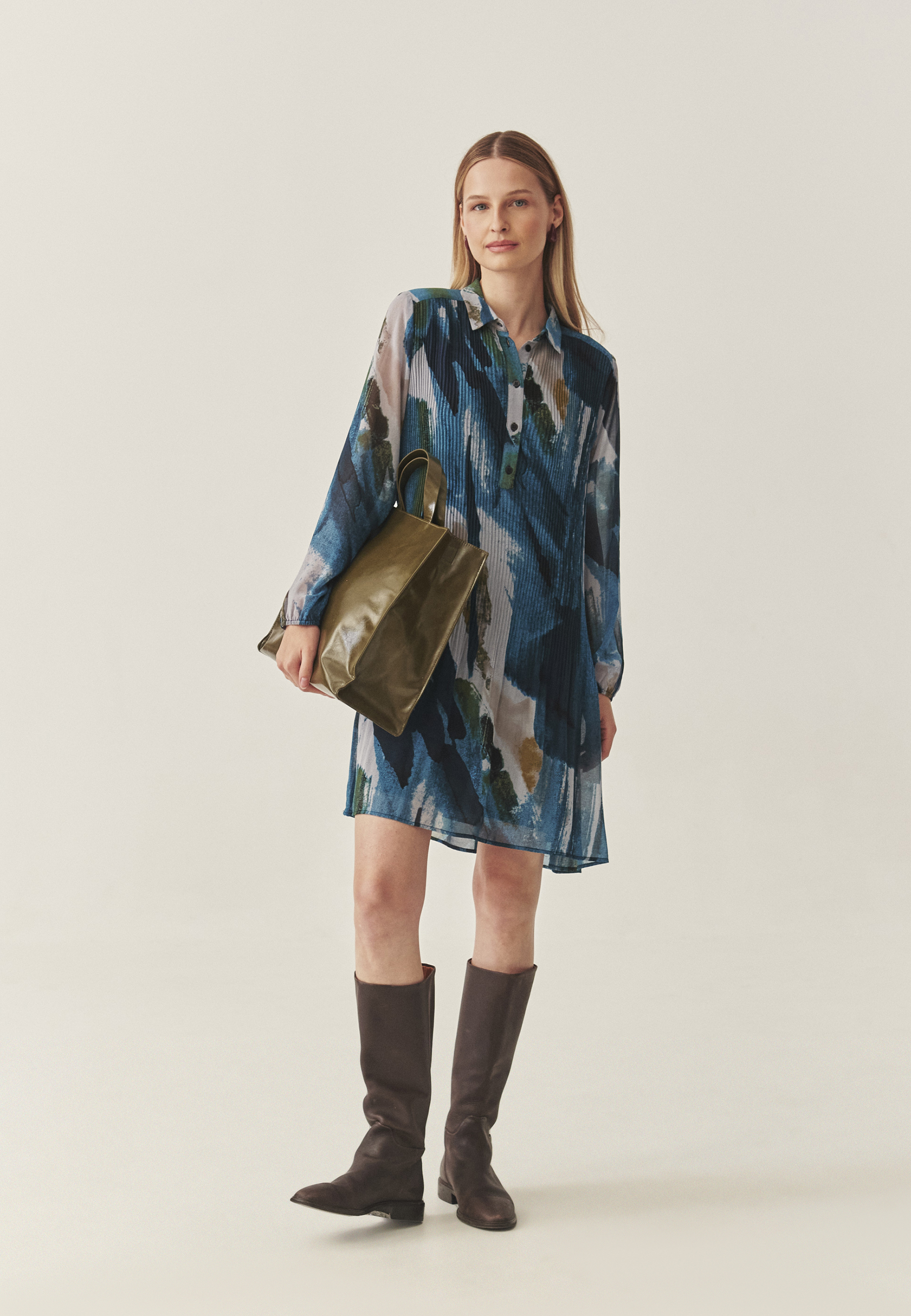 ROCHIE CU MODEL DIN ȚESĂTURĂ, CU CROIALĂ TIP CĂMAȘĂ - ENNIS MULTICOLOR 2