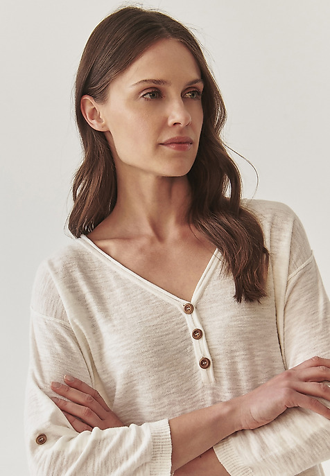 HÖLGYEK PAMUT BLÚZ FELGÖNGYÖLT UJJÚ - LILA EKRÜ 2