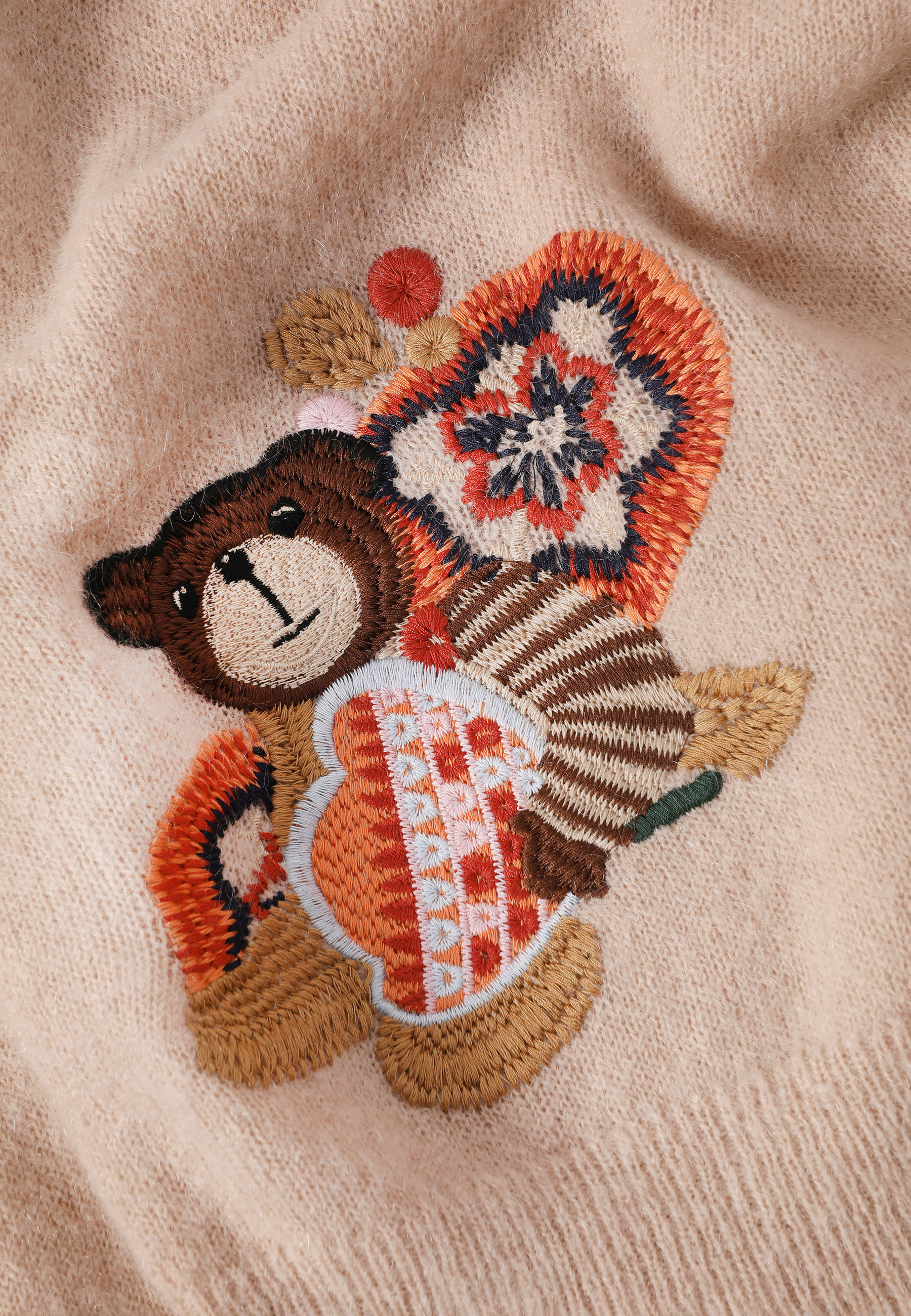 HAFTOWANY SWETER Z WEŁNĄ I MOHEREM - LUSHY BEŻOWY 2